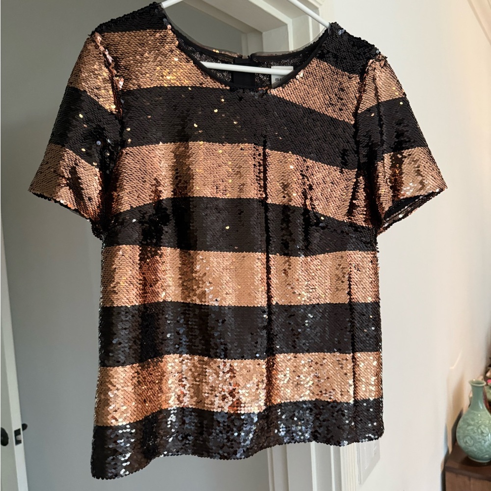Anthropologie Maeve Short Sleeve Striped Sequin Top Blouse Size M